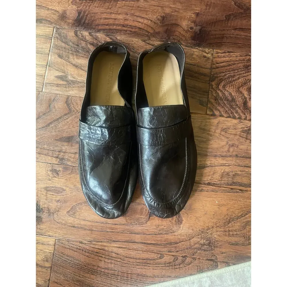 $1,095 NIB Bottega Veneta Brown Crinkled Calf Leather Penny Loafers Men's 6(39)